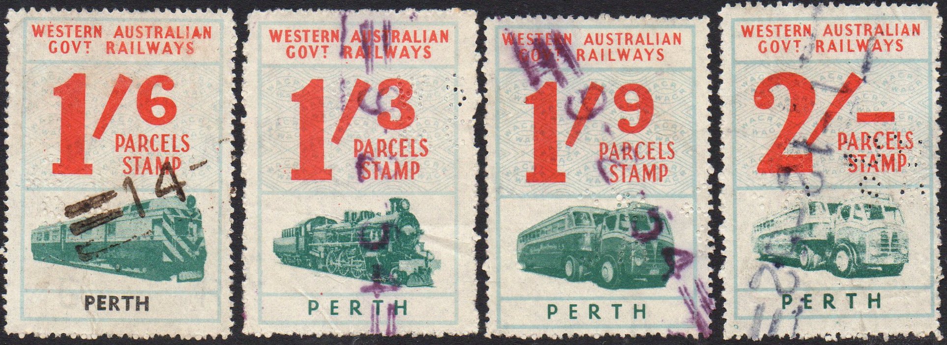 Western Australia Railway Parcels Stamps Company Perfins